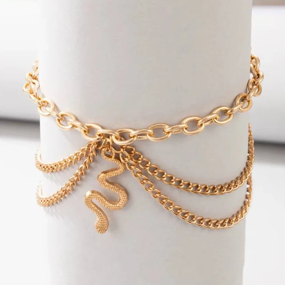 Gold Snake Multilayer Ankle Bracelet